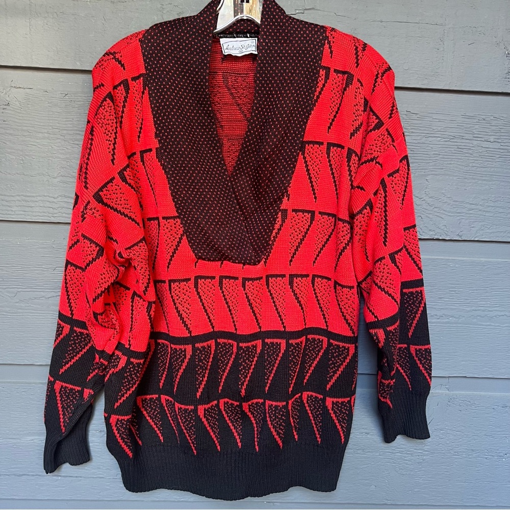 Vintage Andrew St. John Red Black 80’s 90’s Sweater Size Medium